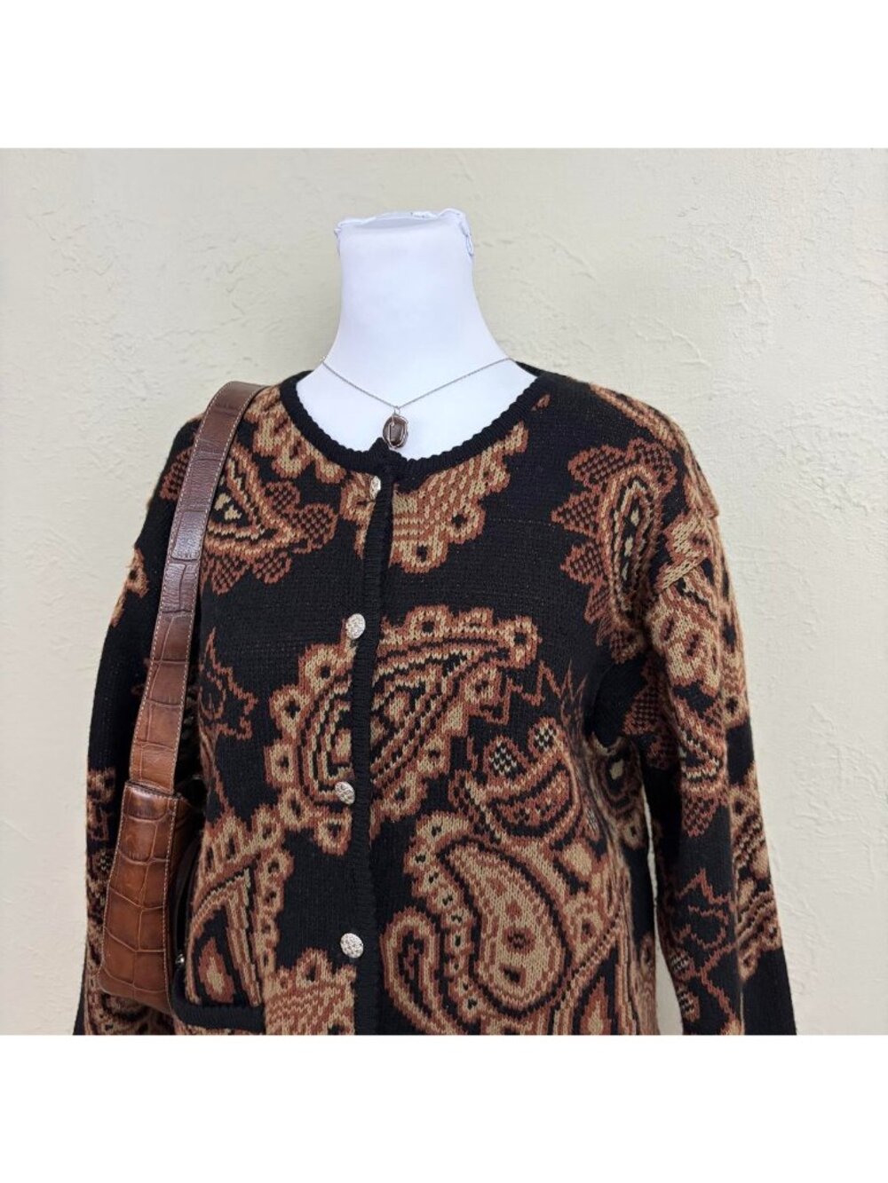 80s brown paisley whimsical quirky cottagecore whimsygoth cardigan - Picture 3 of 8